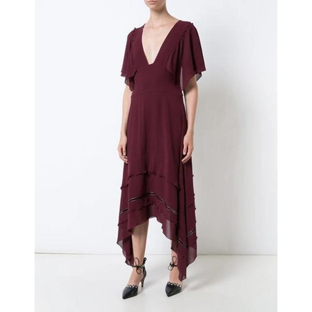 DEREK LAM V-neck Silk Georgette Midi Dress